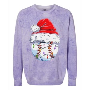 Funny Baseball Christmas Santa Hat Funny Baseball Xmas Holiday Colorblast Crewneck Sweatshirt