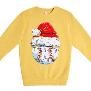 Funny Baseball Christmas Santa Hat Funny Baseball Xmas Holiday Premium Crewneck Sweatshirt