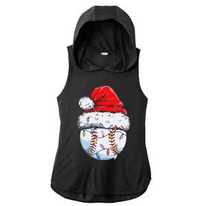 Funny Baseball Christmas Santa Hat Funny Baseball Xmas Holiday Ladies PosiCharge Tri-Blend Wicking Draft Hoodie Tank