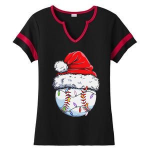 Funny Baseball Christmas Santa Hat Funny Baseball Xmas Holiday Ladies Halftime Notch Neck Tee