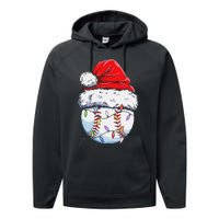 Funny Baseball Christmas Santa Hat Funny Baseball Xmas Holiday Performance Fleece Hoodie