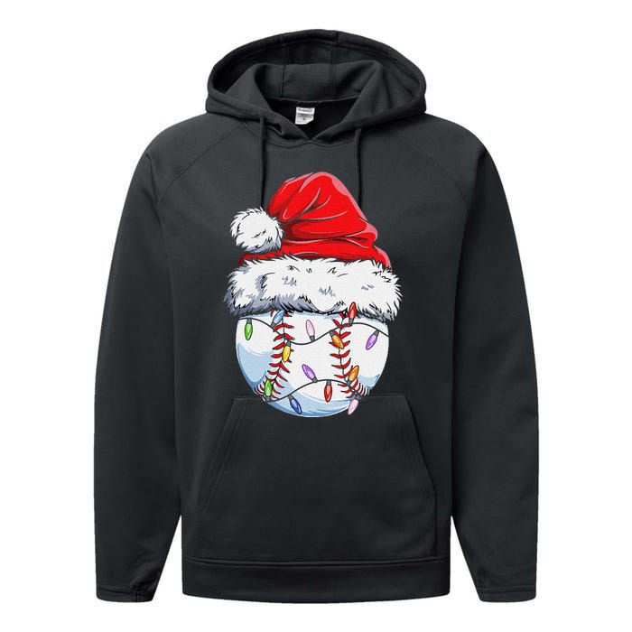 Funny Baseball Christmas Santa Hat Funny Baseball Xmas Holiday Performance Fleece Hoodie