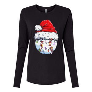 Funny Baseball Christmas Santa Hat Funny Baseball Xmas Holiday Womens Cotton Relaxed Long Sleeve T-Shirt