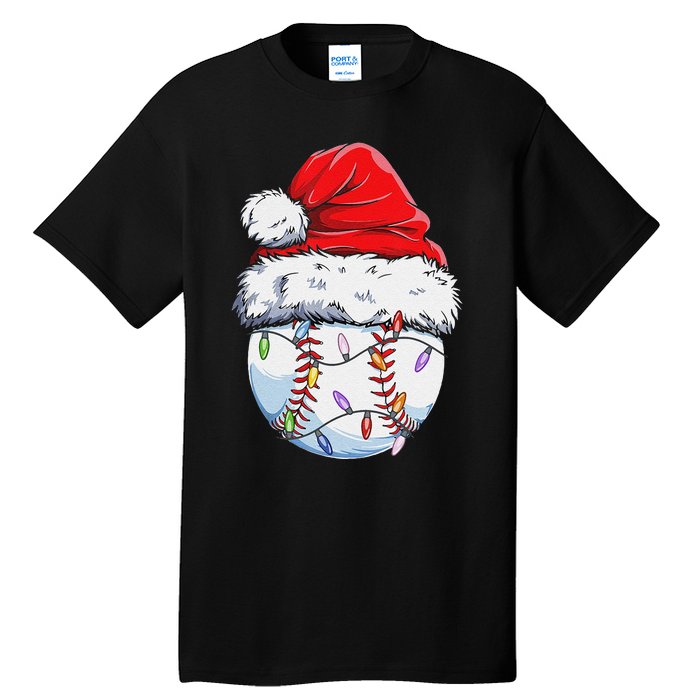 Funny Baseball Christmas Santa Hat Funny Baseball Xmas Holiday Tall T-Shirt