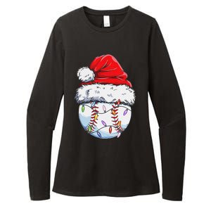 Funny Baseball Christmas Santa Hat Funny Baseball Xmas Holiday Womens CVC Long Sleeve Shirt