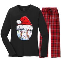 Funny Baseball Christmas Santa Hat Funny Baseball Xmas Holiday Women's Long Sleeve Flannel Pajama Set 