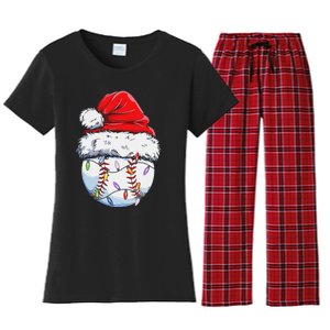 Funny Baseball Christmas Santa Hat Funny Baseball Xmas Holiday Women's Flannel Pajama Set