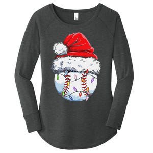 Funny Baseball Christmas Santa Hat Funny Baseball Xmas Holiday Women's Perfect Tri Tunic Long Sleeve Shirt