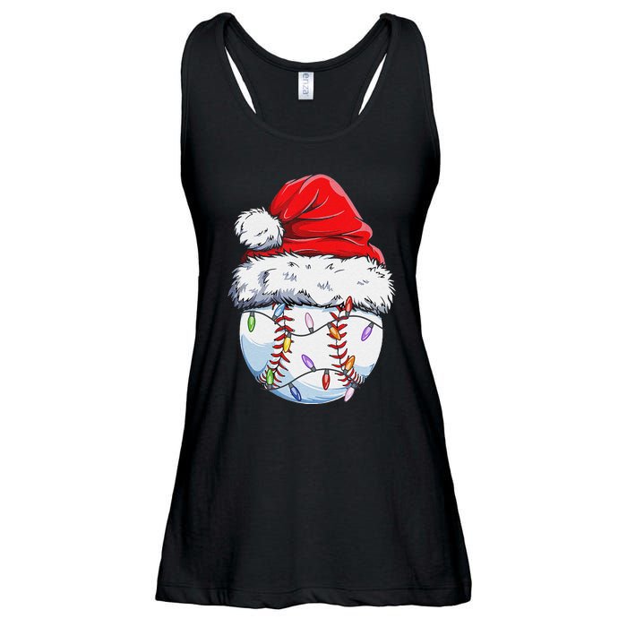 Funny Baseball Christmas Santa Hat Funny Baseball Xmas Holiday Ladies Essential Flowy Tank