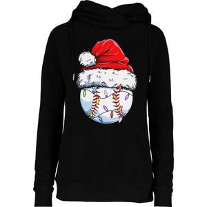 Funny Baseball Christmas Santa Hat Funny Baseball Xmas Holiday Womens Funnel Neck Pullover Hood