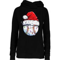 Funny Baseball Christmas Santa Hat Funny Baseball Xmas Holiday Womens Funnel Neck Pullover Hood