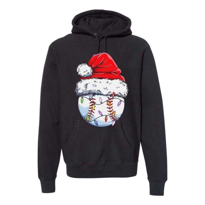 Funny Baseball Christmas Santa Hat Funny Baseball Xmas Holiday Premium Hoodie