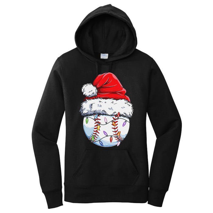 Funny Baseball Christmas Santa Hat Funny Baseball Xmas Holiday Women's Pullover Hoodie