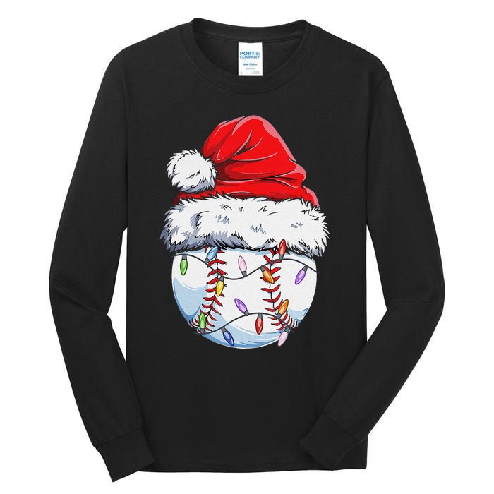 Funny Baseball Christmas Santa Hat Funny Baseball Xmas Holiday Tall Long Sleeve T-Shirt