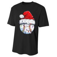 Funny Baseball Christmas Santa Hat Funny Baseball Xmas Holiday Performance Sprint T-Shirt