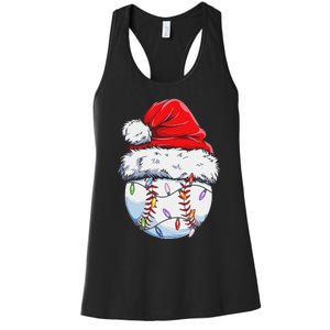 Funny Baseball Christmas Santa Hat Funny Baseball Xmas Holiday Women's Racerback Tank