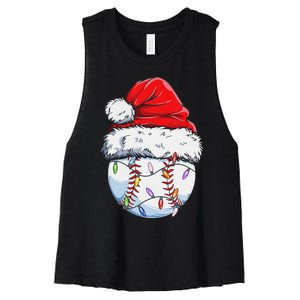 Funny Baseball Christmas Santa Hat Funny Baseball Xmas Holiday Women's Racerback Cropped Tank