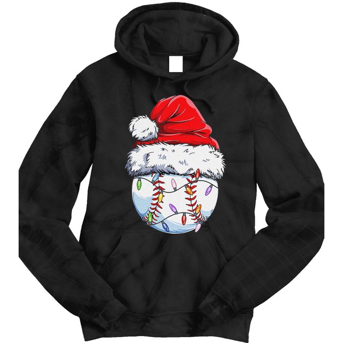 Funny Baseball Christmas Santa Hat Funny Baseball Xmas Holiday Tie Dye Hoodie