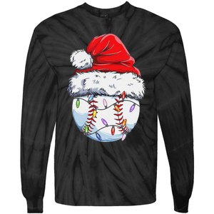 Funny Baseball Christmas Santa Hat Funny Baseball Xmas Holiday Tie-Dye Long Sleeve Shirt