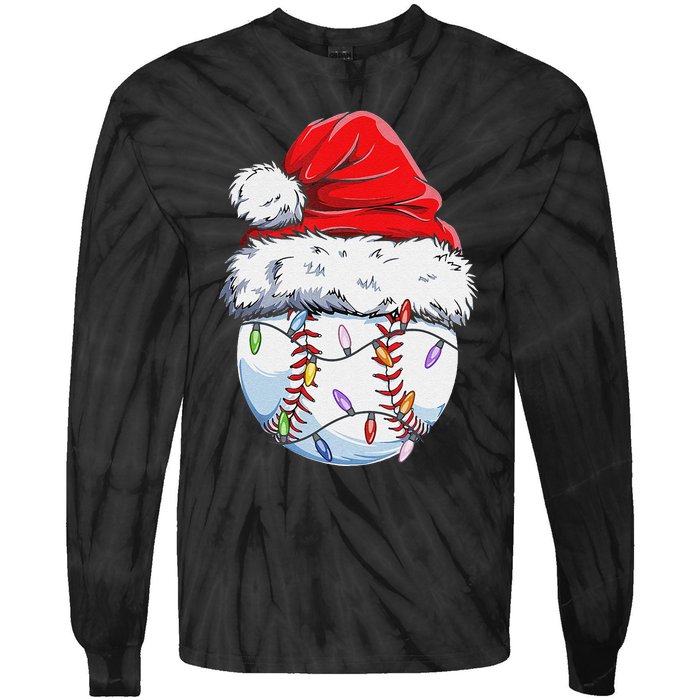 Funny Baseball Christmas Santa Hat Funny Baseball Xmas Holiday Tie-Dye Long Sleeve Shirt