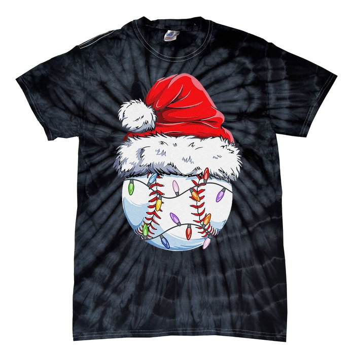 Funny Baseball Christmas Santa Hat Funny Baseball Xmas Holiday Tie-Dye T-Shirt