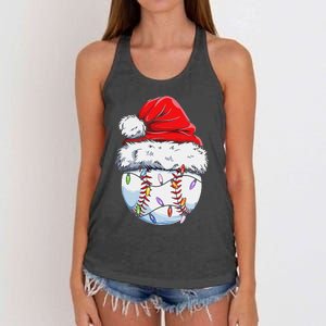 Funny Baseball Christmas Santa Hat Funny Baseball Xmas Holiday Women's Knotted Racerback Tank