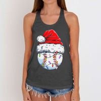 Funny Baseball Christmas Santa Hat Funny Baseball Xmas Holiday Women's Knotted Racerback Tank