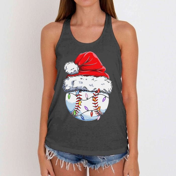 Funny Baseball Christmas Santa Hat Funny Baseball Xmas Holiday Women's Knotted Racerback Tank