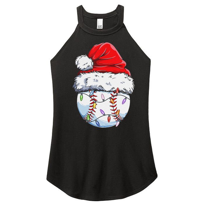 Funny Baseball Christmas Santa Hat Funny Baseball Xmas Holiday Women's Perfect Tri Rocker Tank