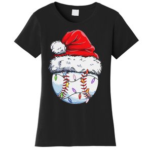 Funny Baseball Christmas Santa Hat Funny Baseball Xmas Holiday Women's T-Shirt