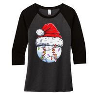 Funny Baseball Christmas Santa Hat Funny Baseball Xmas Holiday Women's Tri-Blend 3/4-Sleeve Raglan Shirt