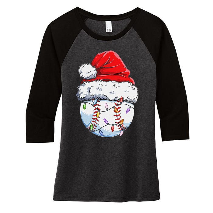 Funny Baseball Christmas Santa Hat Funny Baseball Xmas Holiday Women's Tri-Blend 3/4-Sleeve Raglan Shirt