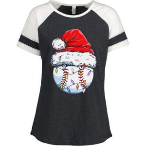 Funny Baseball Christmas Santa Hat Funny Baseball Xmas Holiday Enza Ladies Jersey Colorblock Tee