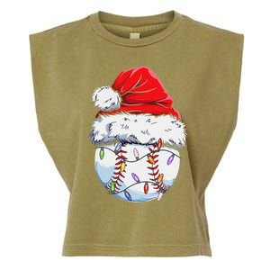 Funny Baseball Christmas Santa Hat Funny Baseball Xmas Holiday Garment-Dyed Women's Muscle Tee