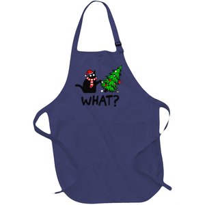 Funny Black Cat Gift Pushing Christmas Tree Over Cat What Full-Length Apron With Pockets