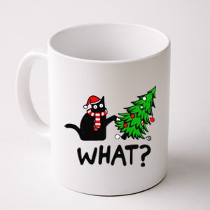 Funny Black Cat Gift Pushing Christmas Tree Over Cat What Coffee Mug