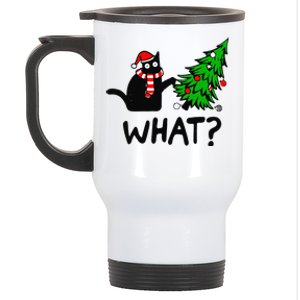 Funny Black Cat Gift Pushing Christmas Tree Over Cat What Stainless Steel Travel Mug