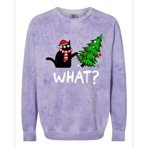 Funny Black Cat Gift Pushing Christmas Tree Over Cat What Colorblast Crewneck Sweatshirt