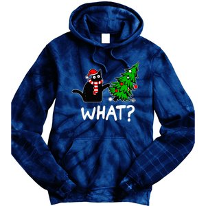 Funny Black Cat Gift Pushing Christmas Tree Over Cat What Tie Dye Hoodie