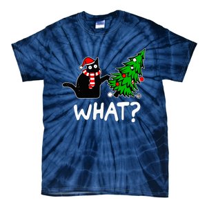 Funny Black Cat Gift Pushing Christmas Tree Over Cat What Tie-Dye T-Shirt