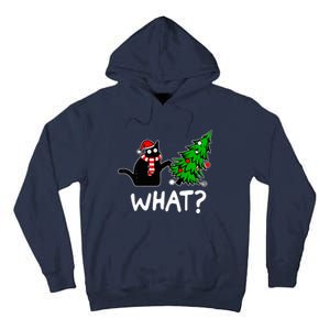 Funny Black Cat Gift Pushing Christmas Tree Over Cat What Tall Hoodie