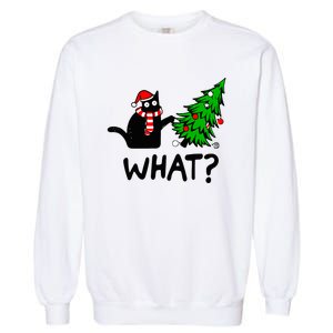 Funny Black Cat Gift Pushing Christmas Tree Over Cat What Garment-Dyed Sweatshirt