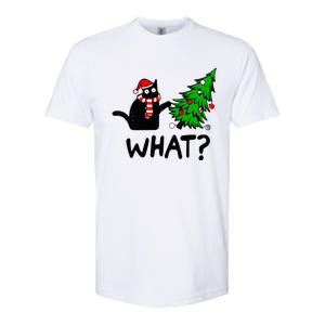 Funny Black Cat Gift Pushing Christmas Tree Over Cat What Softstyle CVC T-Shirt