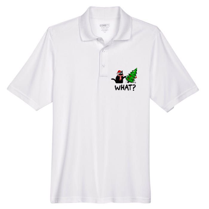 Funny Black Cat Gift Pushing Christmas Tree Over Cat What Men's Origin Performance Pique Polo