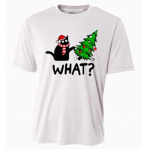 Funny Black Cat Gift Pushing Christmas Tree Over Cat What Cooling Performance Crew T-Shirt