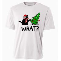 Funny Black Cat Gift Pushing Christmas Tree Over Cat What Cooling Performance Crew T-Shirt