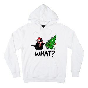 Funny Black Cat Gift Pushing Christmas Tree Over Cat What Hoodie