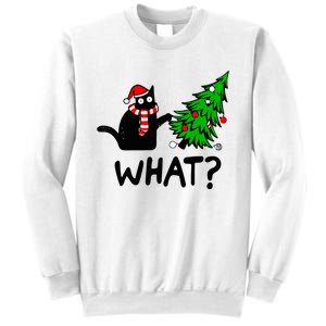 Funny Black Cat Gift Pushing Christmas Tree Over Cat What Sweatshirt