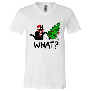 Funny Black Cat Gift Pushing Christmas Tree Over Cat What V-Neck T-Shirt