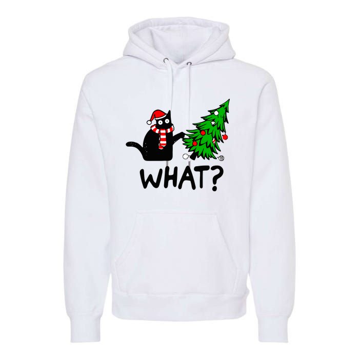 Funny Black Cat Gift Pushing Christmas Tree Over Cat What Premium Hoodie